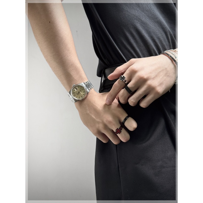 Titanium Steel Ring - Punk Personality Iron Small Cross Couple
