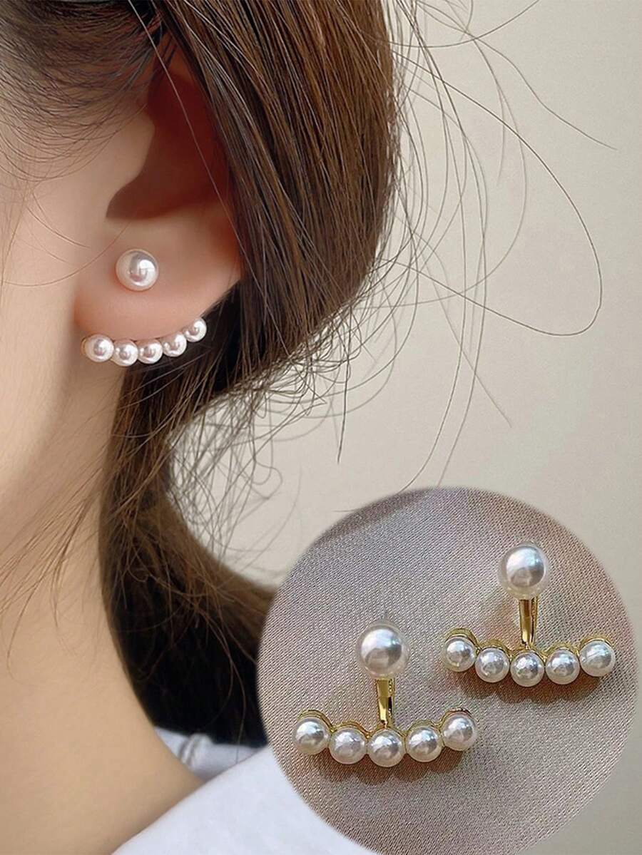 Pearl Stud Earrings - 1pair Minimalist Heart Pearl Stud Earrings,