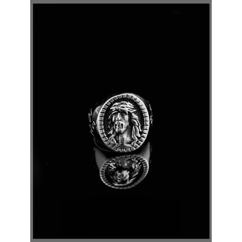 Titanium Steel Ring - Retro Portrait Old Man Cross Ring