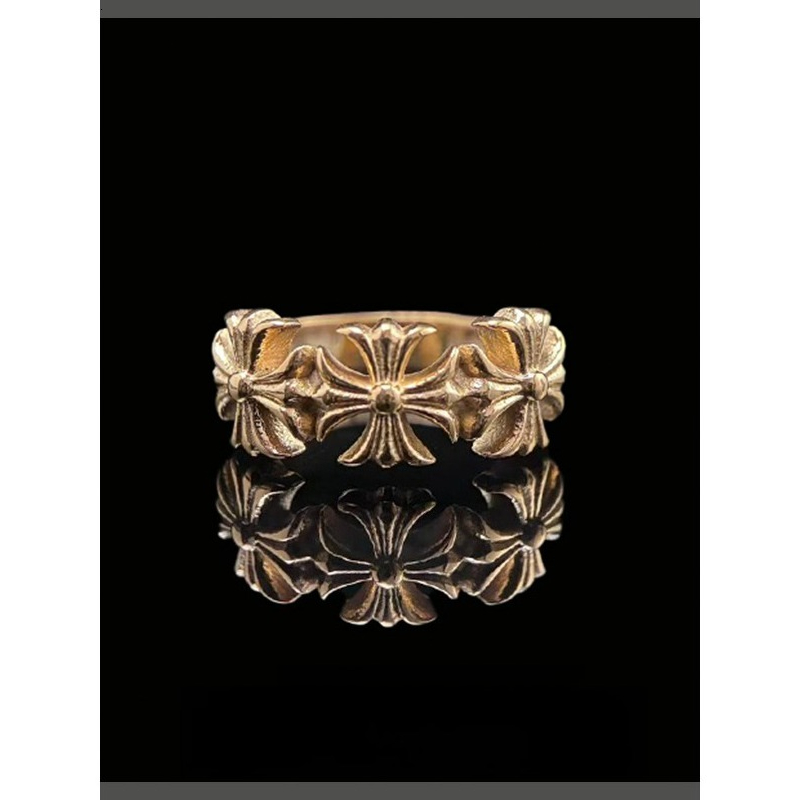 Titanium Steel Ring - Retro CH Single Cross Flower Titanium