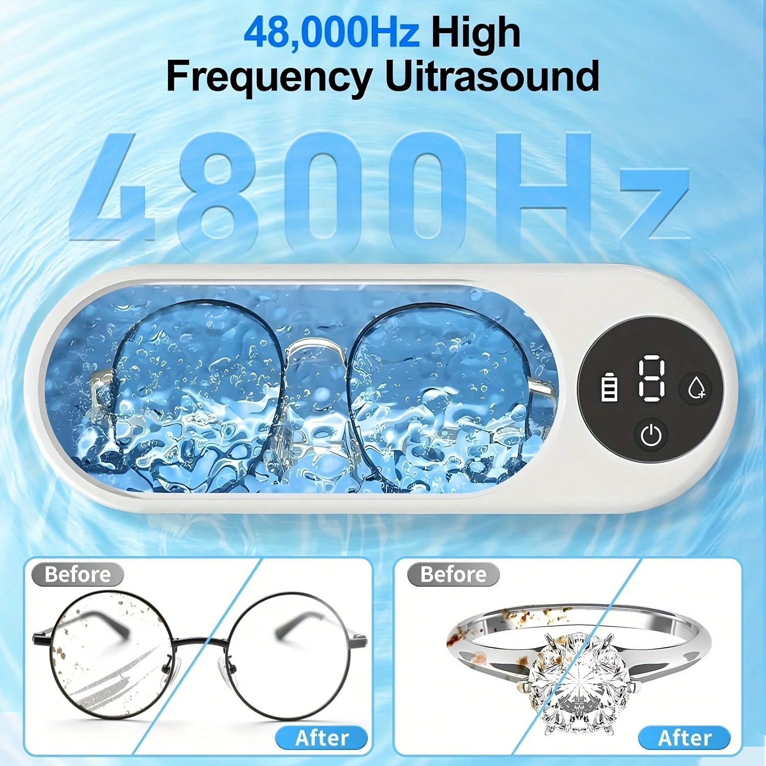 Jewelry Essentials Watches - Portable Ultrasonic Cleaner, USB Charging High-Frequency