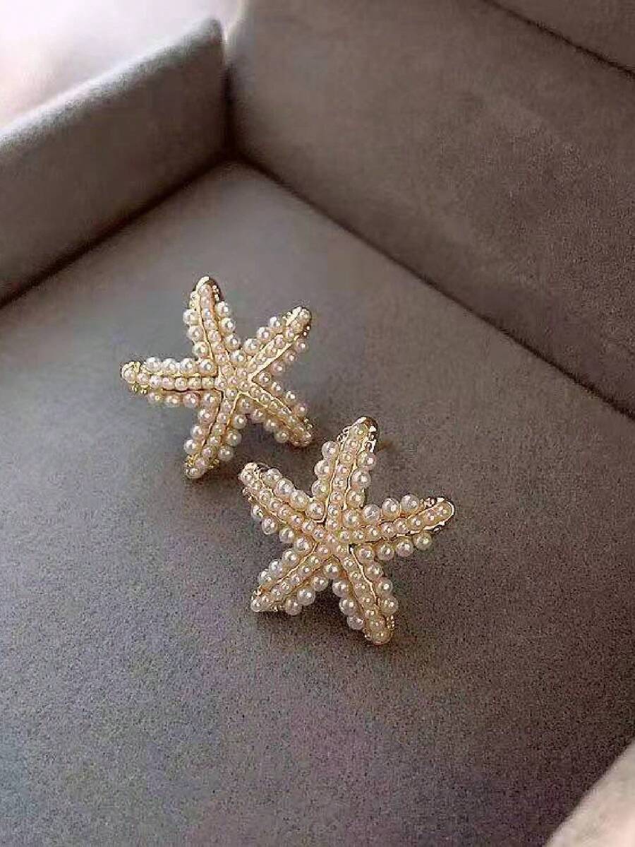 Pearl Stud Earrings - 1 pair women's seaside beach starfish