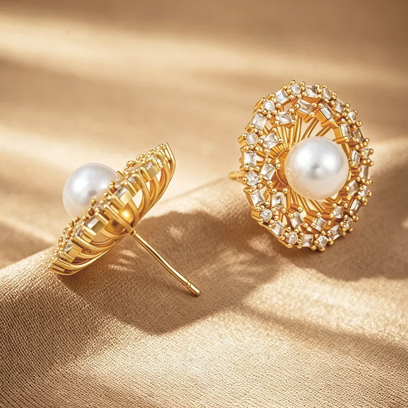2026 Zircon Pearl Round Stud E - Pearl Stud Earrings ulasan dan harga