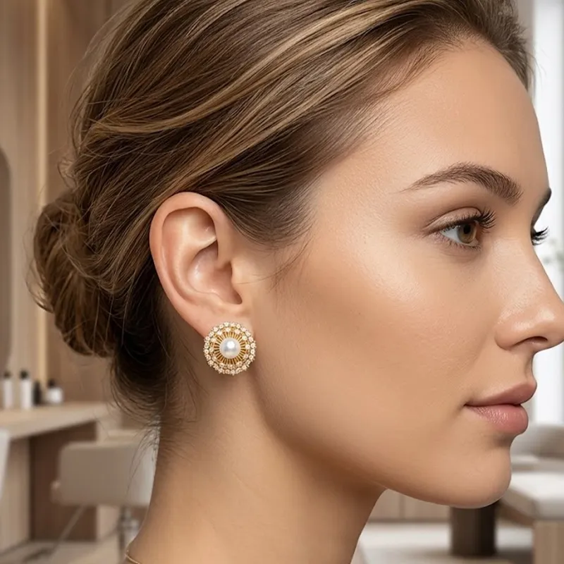 2026 Zircon Pearl Round Stud E - Pearl Stud Earrings ulasan dan harga