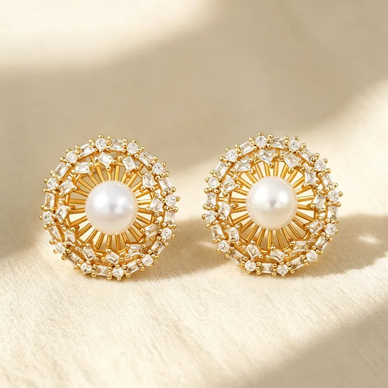 2026 Zircon Pearl Round Stud E - Pearl Stud Earrings ulasan dan harga