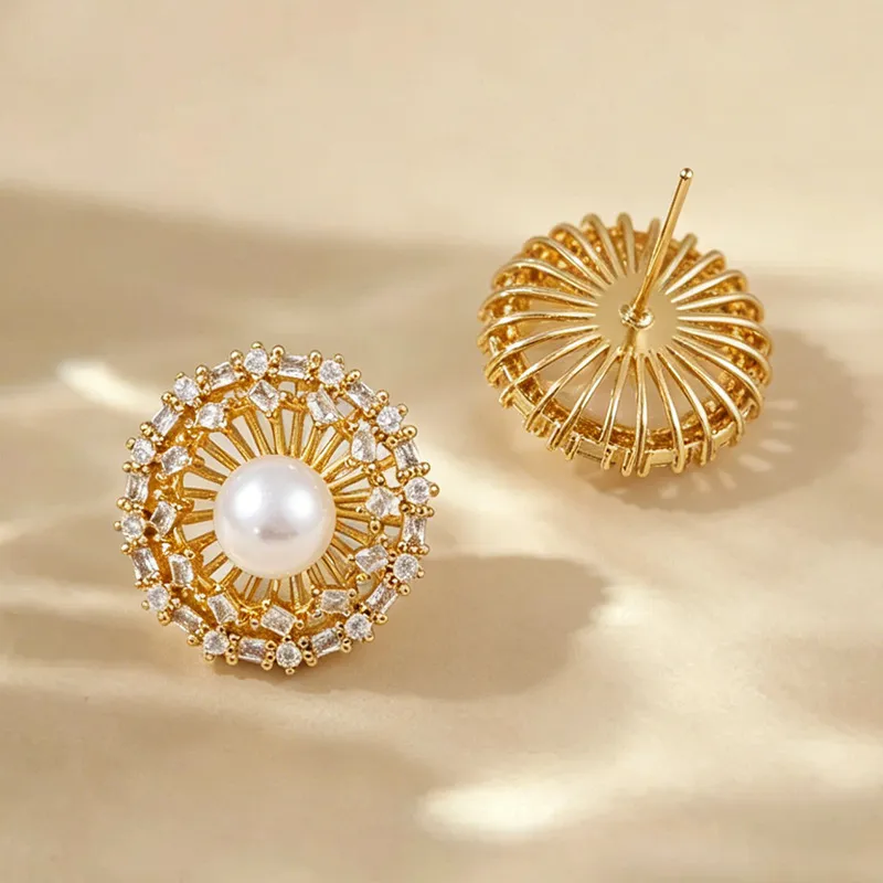2026 Zircon Pearl Round Stud E - Pearl Stud Earrings ulasan dan harga
