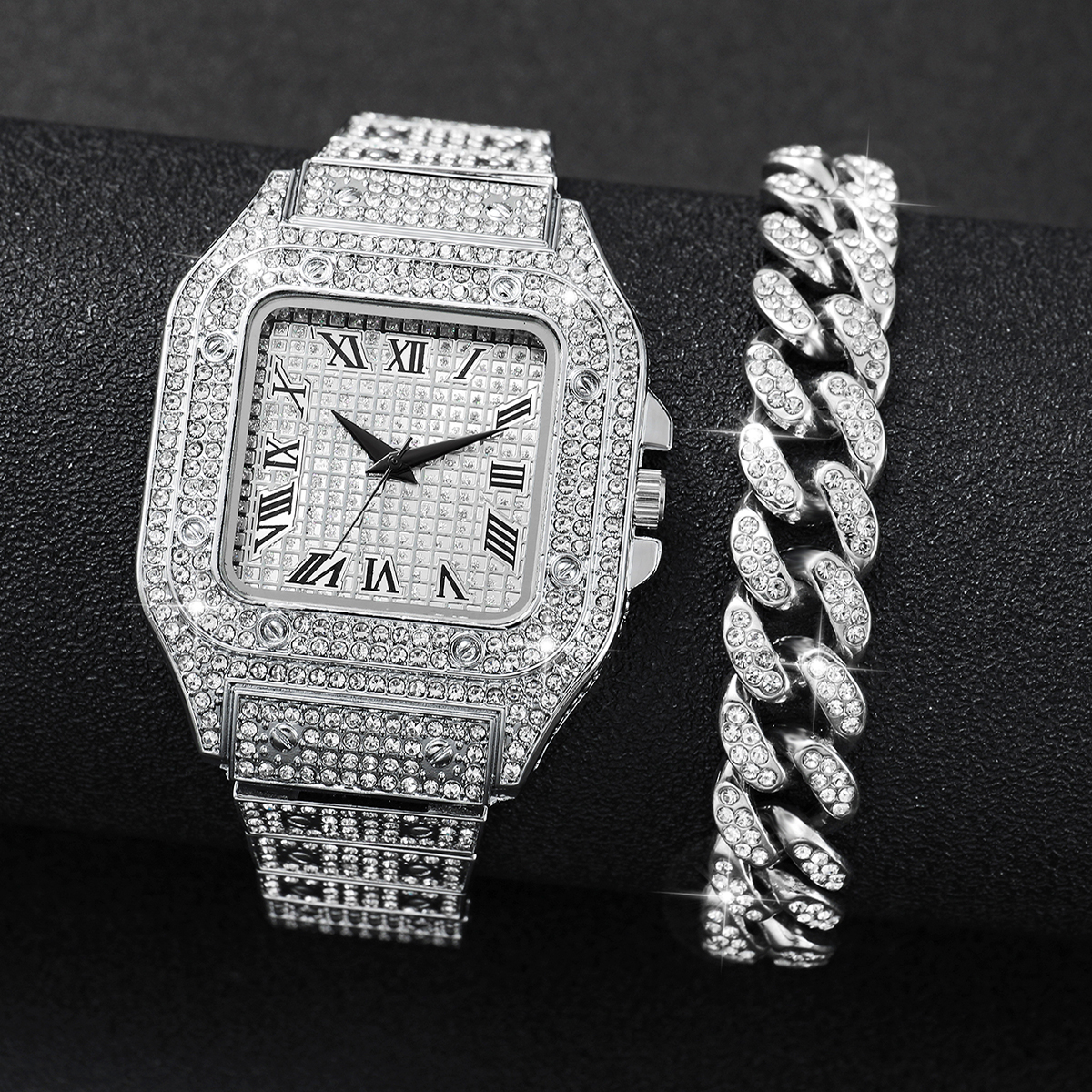 2PCS Iced Out Square Watch & C - Mystery Jewelry Jar Watches ulasan dan harga