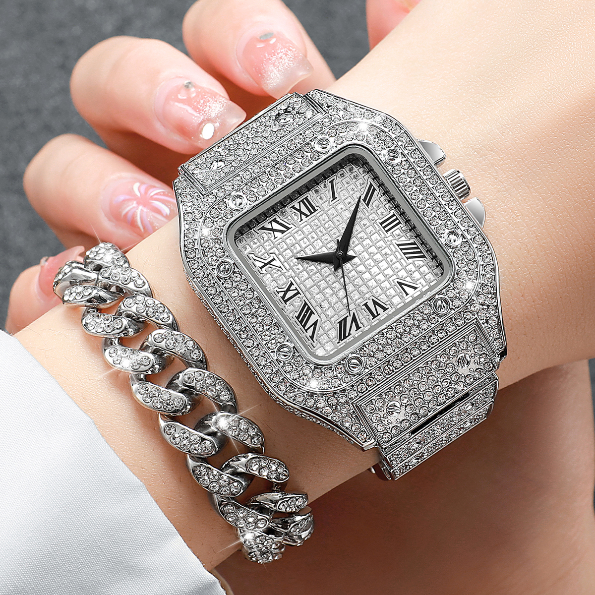 2PCS Iced Out Square Watch & C - Mystery Jewelry Jar Watches ulasan dan harga