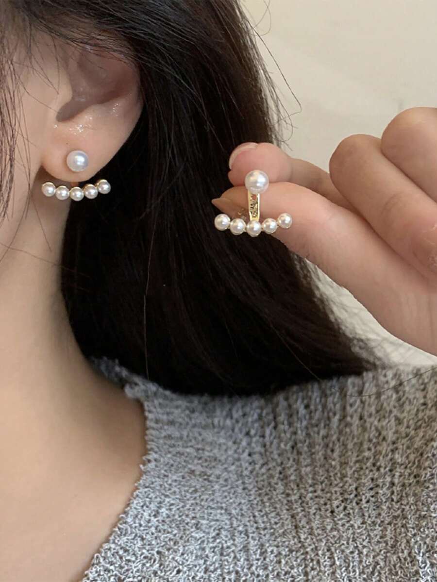 1pair Minimalist Heart Pearl S - Pearl Stud Earrings ulasan dan harga
