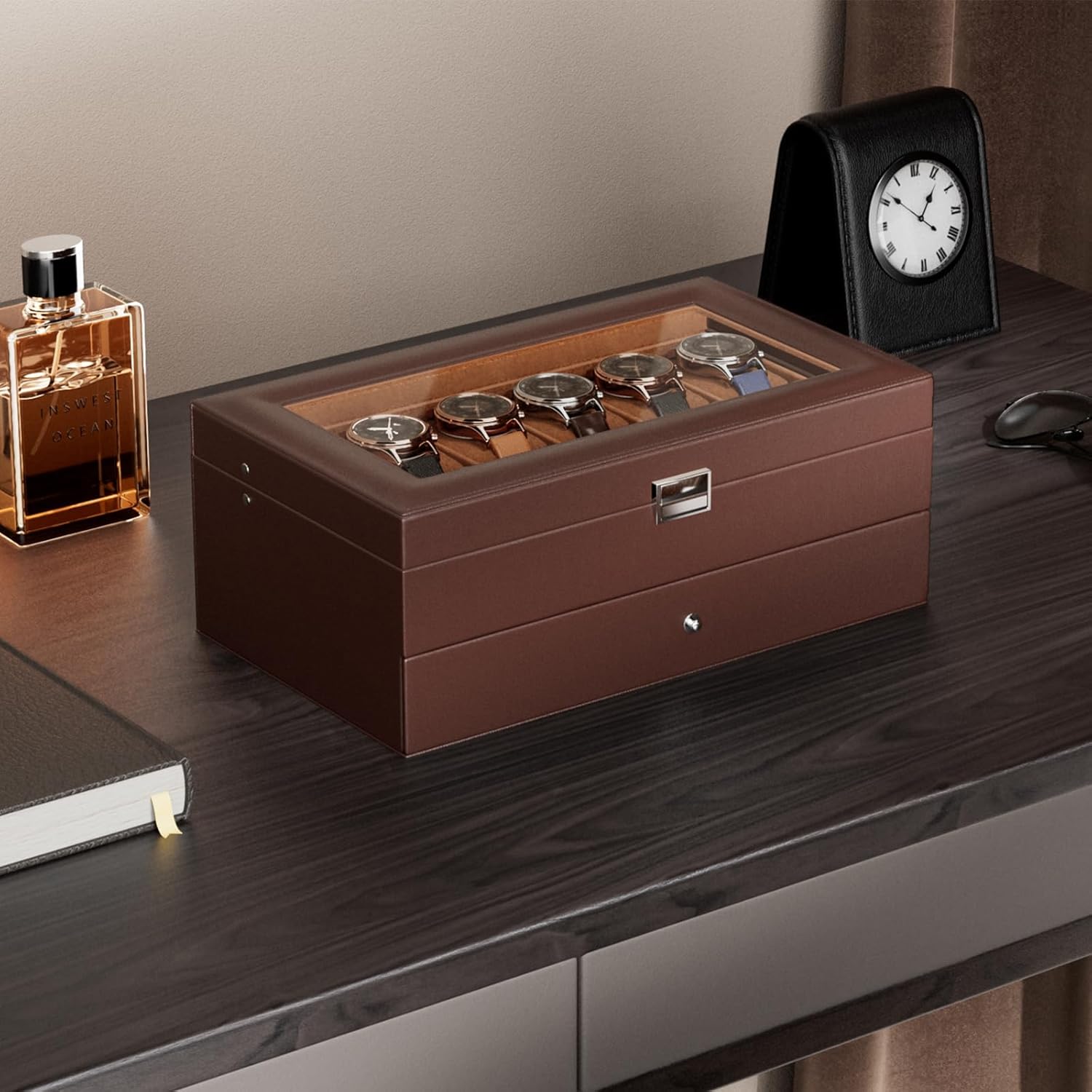 12 Slot Watch Box with Drawer, - Jewelry And Watches Box ulasan dan harga