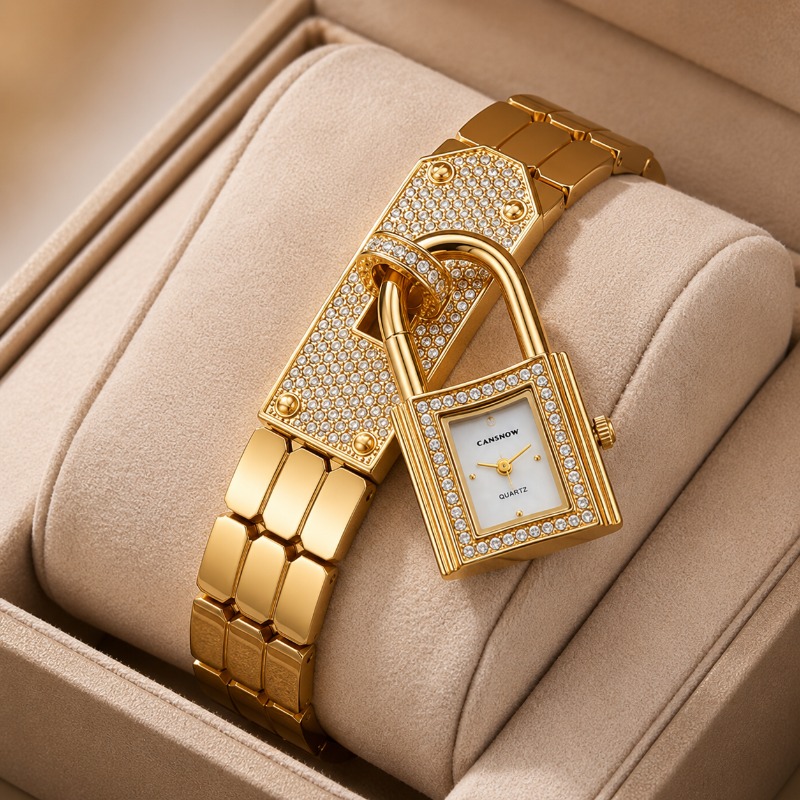 Gold Lock-Shaped Women's Watch - Mystery Jewelry Jar Watches ulasan dan harga