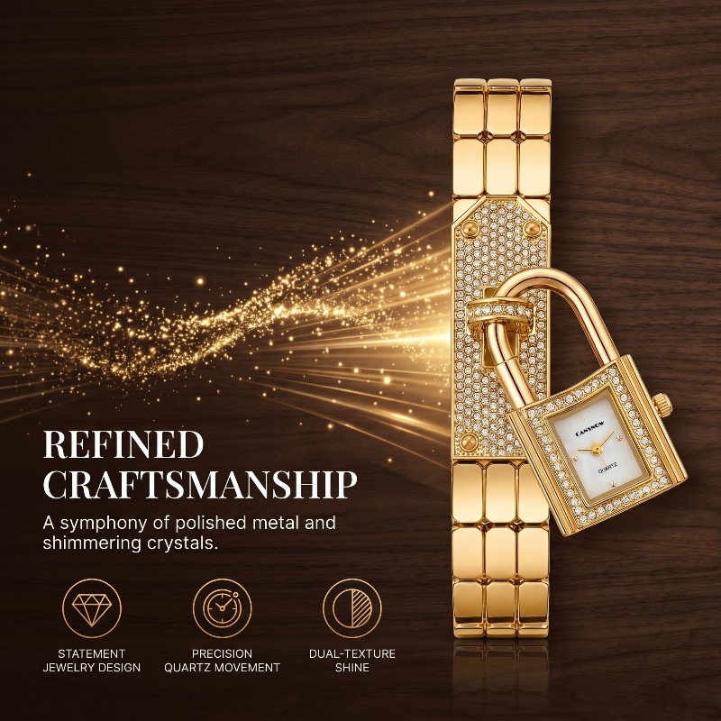 Gold Lock-Shaped Women's Watch - Mystery Jewelry Jar Watches ulasan dan harga
