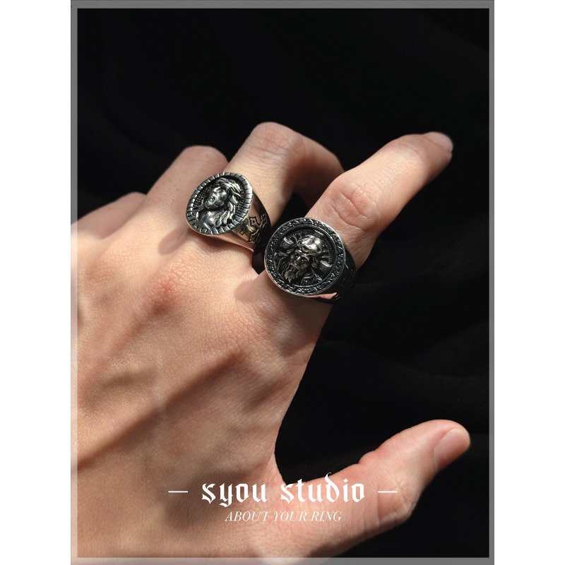 Retro Portrait Old Man Cross R - Titanium Steel Ring ulasan dan harga