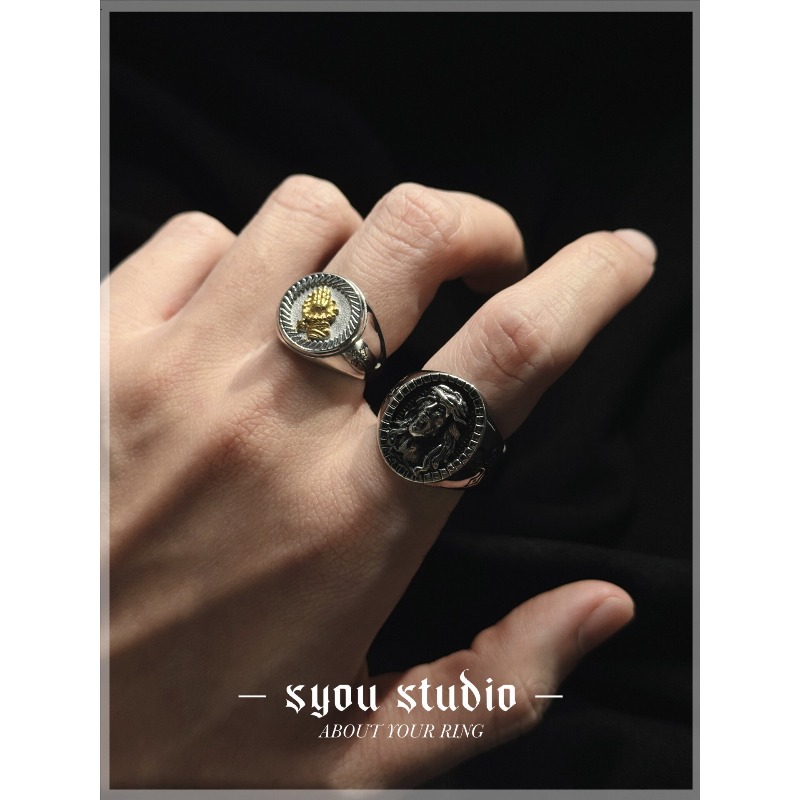 Retro Portrait Old Man Cross R - Titanium Steel Ring ulasan dan harga