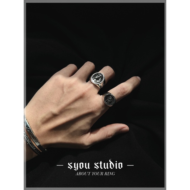 Retro Portrait Old Man Cross R - Titanium Steel Ring ulasan dan harga