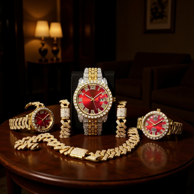 4-in-1 Hip Hop Jewelry Set for - Mystery Jewelry Jar Watches ulasan dan harga