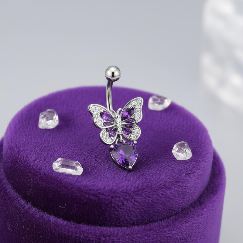 1Pcs Purple Zircon Dangle Bell - Titanium Steel Ring ulasan dan harga