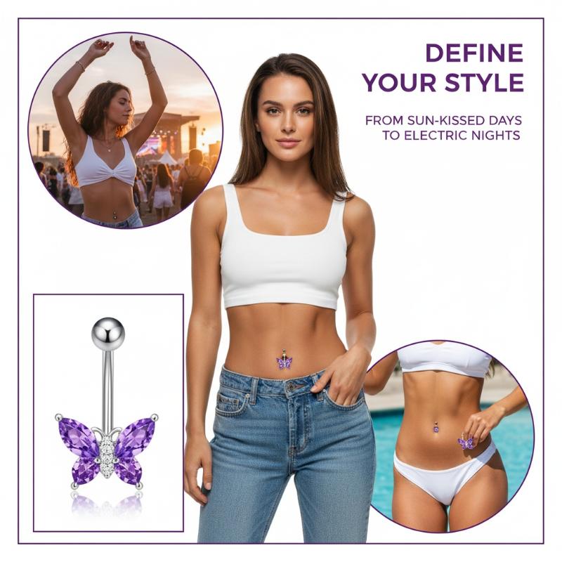 1Pcs Purple Zircon Dangle Bell - Titanium Steel Ring ulasan dan harga
