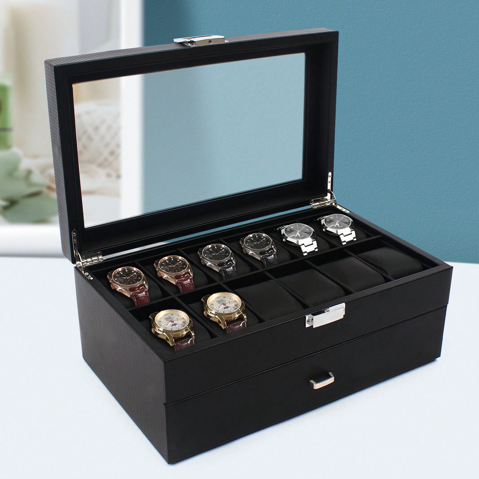 24 Slot Men Watch Display Case - Jewelry And Watches Box ulasan dan harga