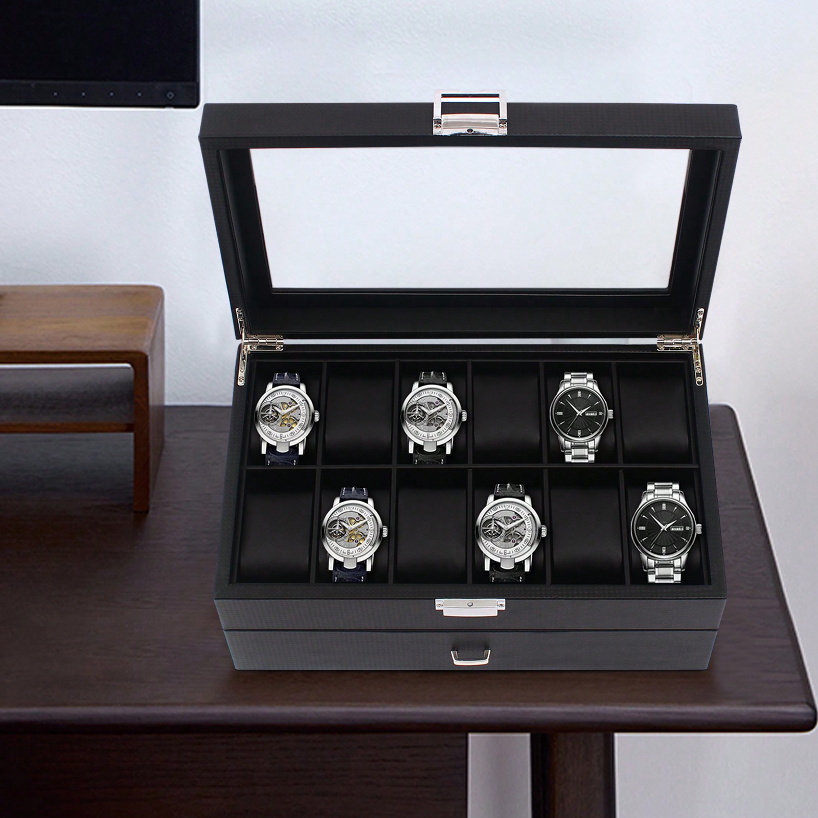 24 Slot Men Watch Display Case - Jewelry And Watches Box ulasan dan harga