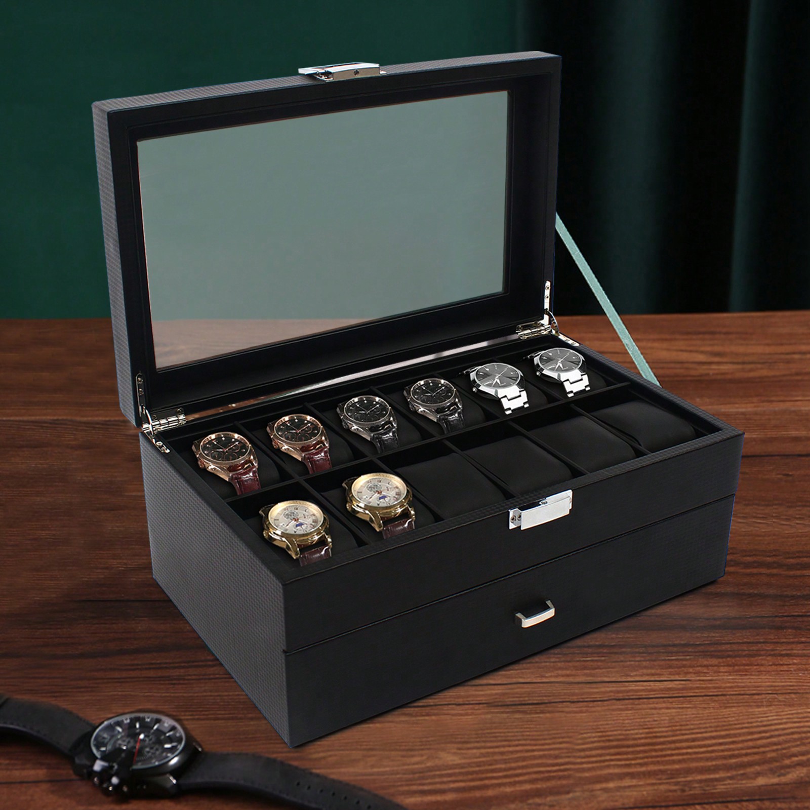 24 Slot Men Watch Display Case - Jewelry And Watches Box ulasan dan harga