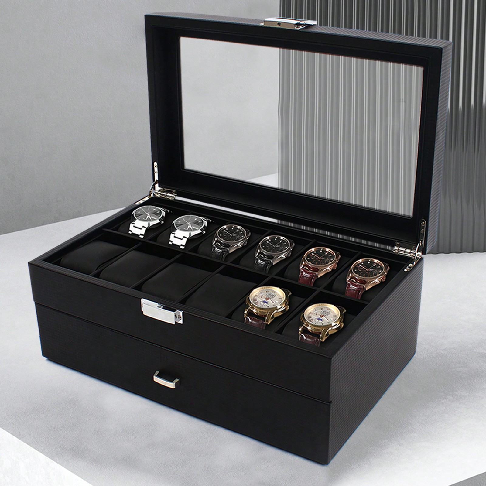 24 Slot Men Watch Display Case - Jewelry And Watches Box ulasan dan harga