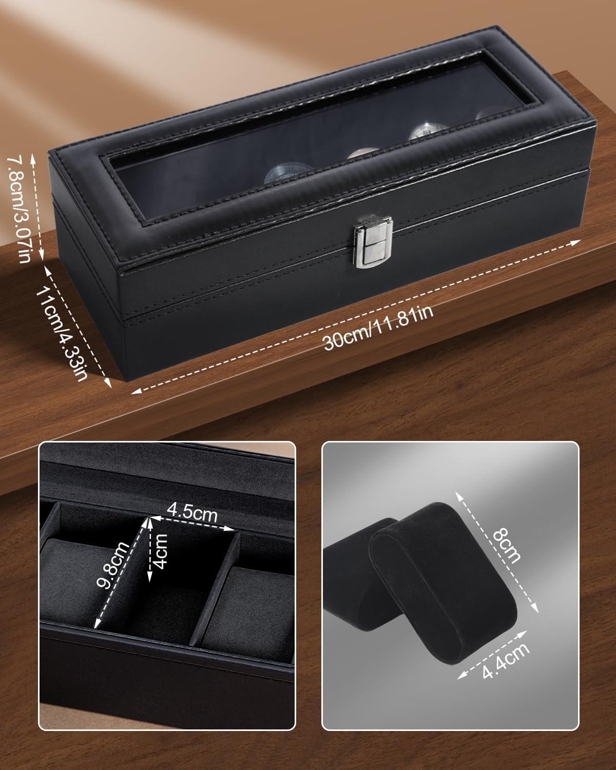 6 Slot Watch Box with Glass Li - Jewelry And Watches Box ulasan dan harga