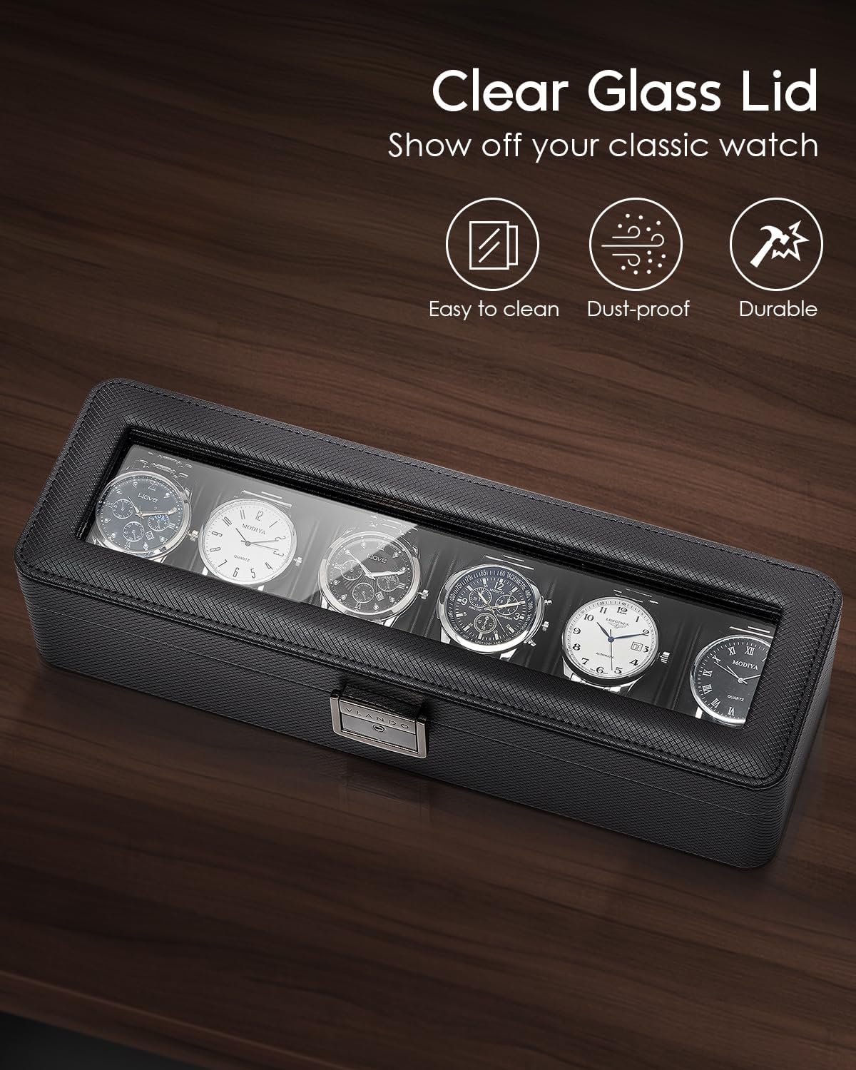 6-Slot Watch Case with Glass L - Jewelry And Watches Box ulasan dan harga