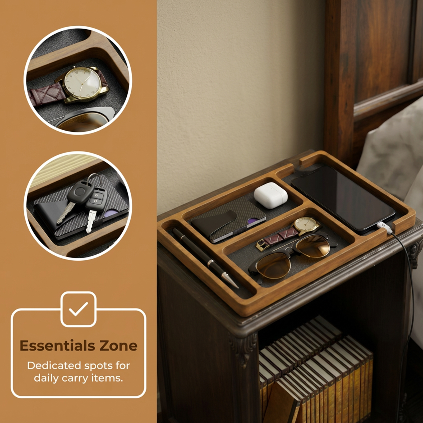 Wooden Valet Tray for Men Wome - Jewelry Store Mens Watches ulasan dan harga
