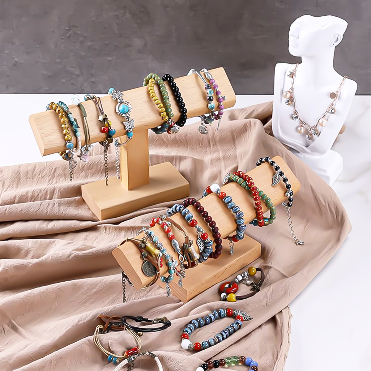 Wooden New T-Bar Vintage Walnu - Watches Jewelry Holder ulasan dan harga