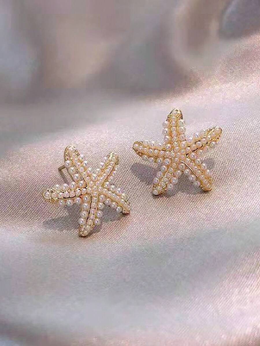 1 pair women's seaside beach s - Pearl Stud Earrings ulasan dan harga