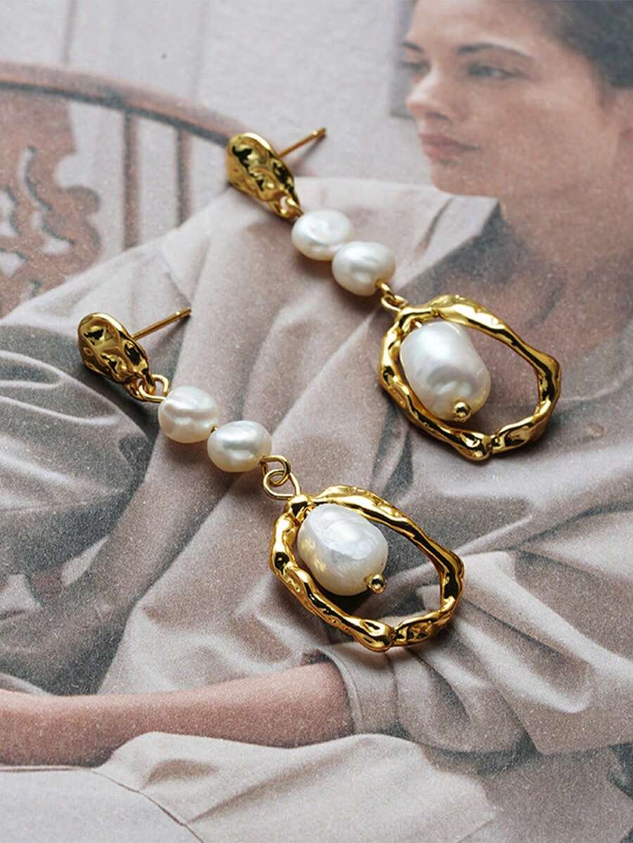 1pair Natural Pearl Earrings F - Pearl Stud Earrings ulasan dan harga