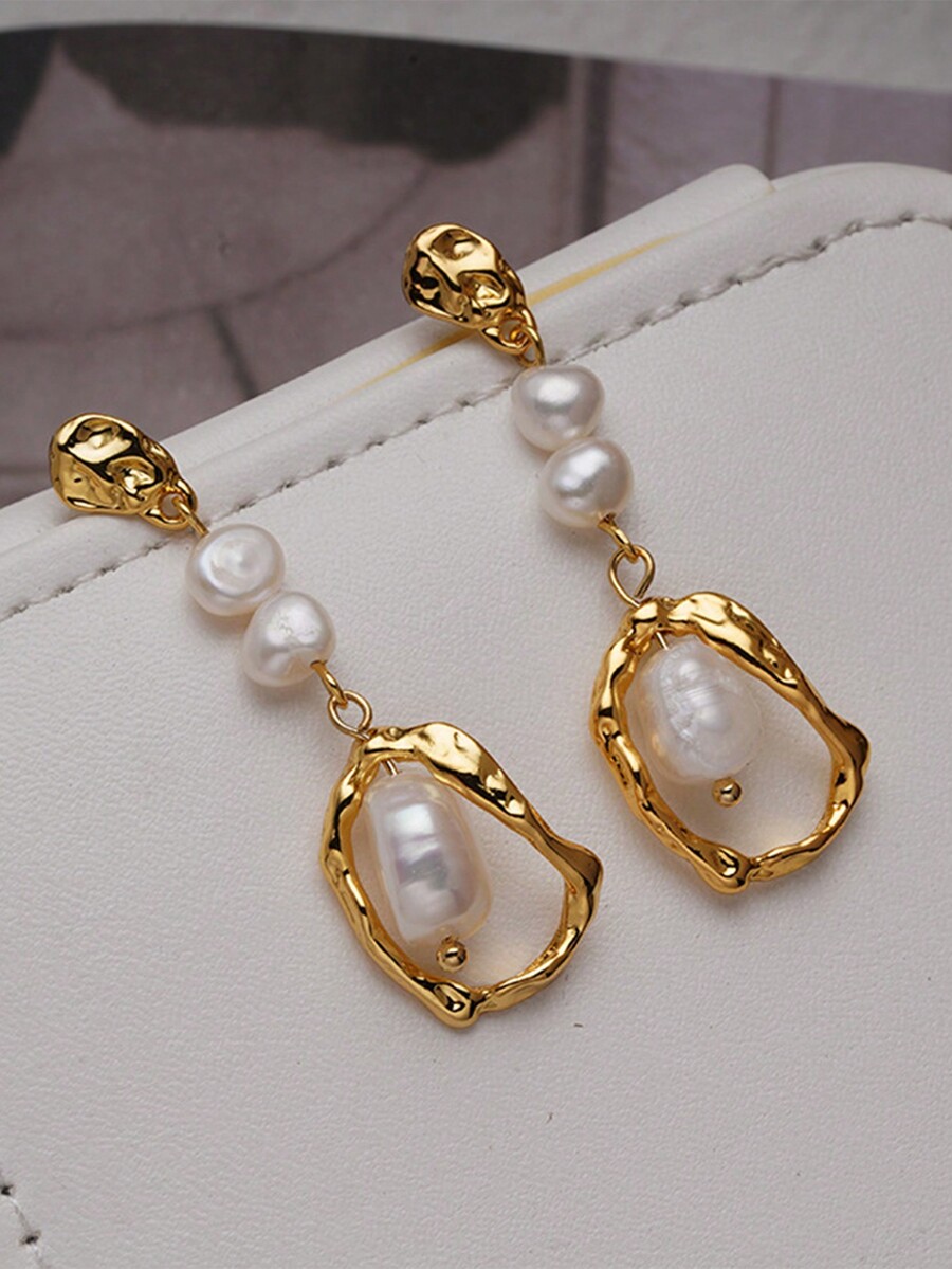 1pair Natural Pearl Earrings F - Pearl Stud Earrings ulasan dan harga