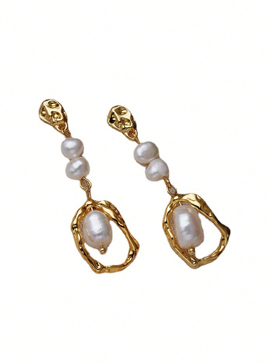 1pair Natural Pearl Earrings F - Pearl Stud Earrings ulasan dan harga