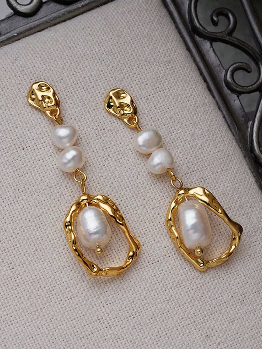 1pair Natural Pearl Earrings F - Pearl Stud Earrings ulasan dan harga
